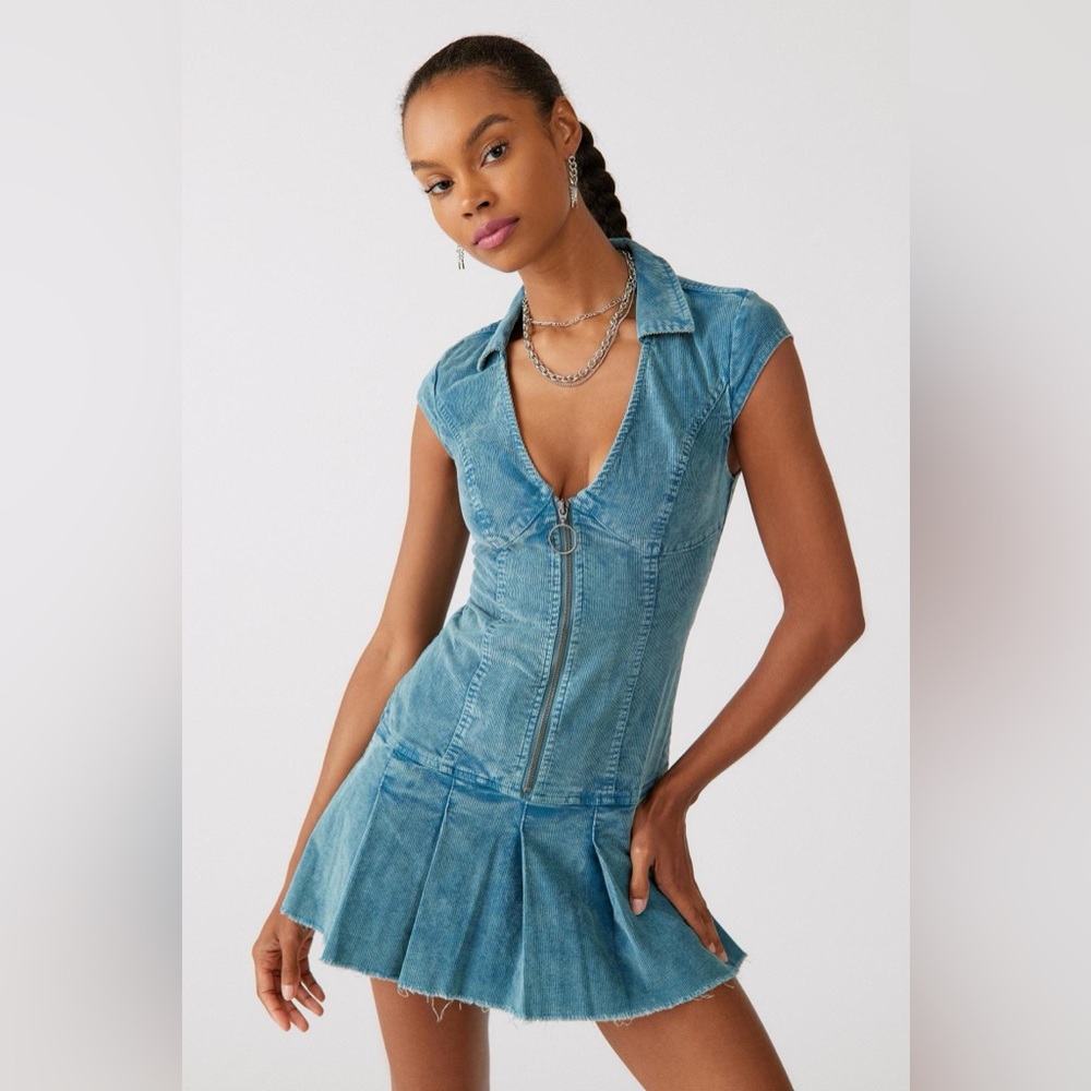Urban Outfitters Jazzy Corduroy denim Mini dress pleated